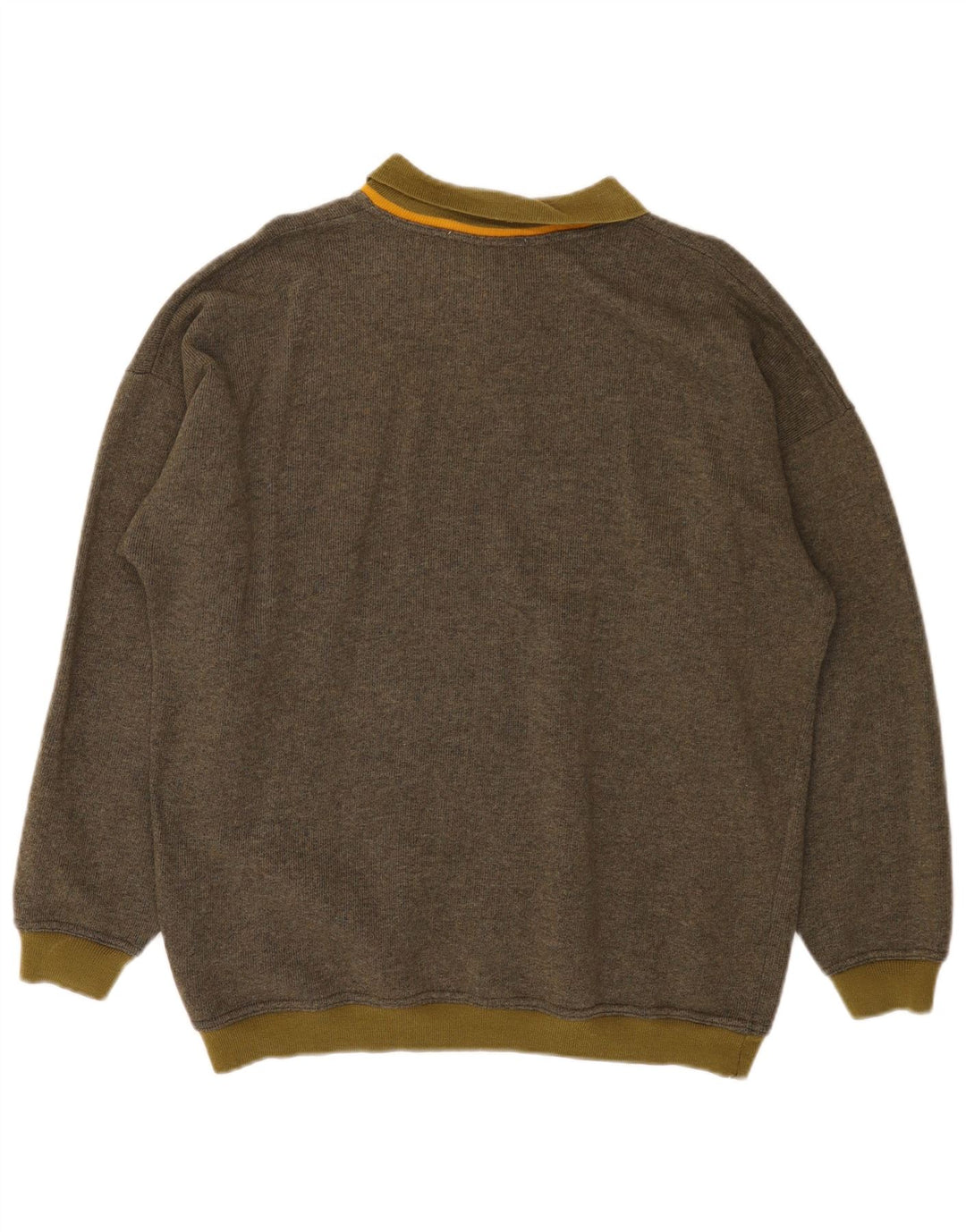 Vintage hombres polo cuello jersey suéter grande caqui rayas lana