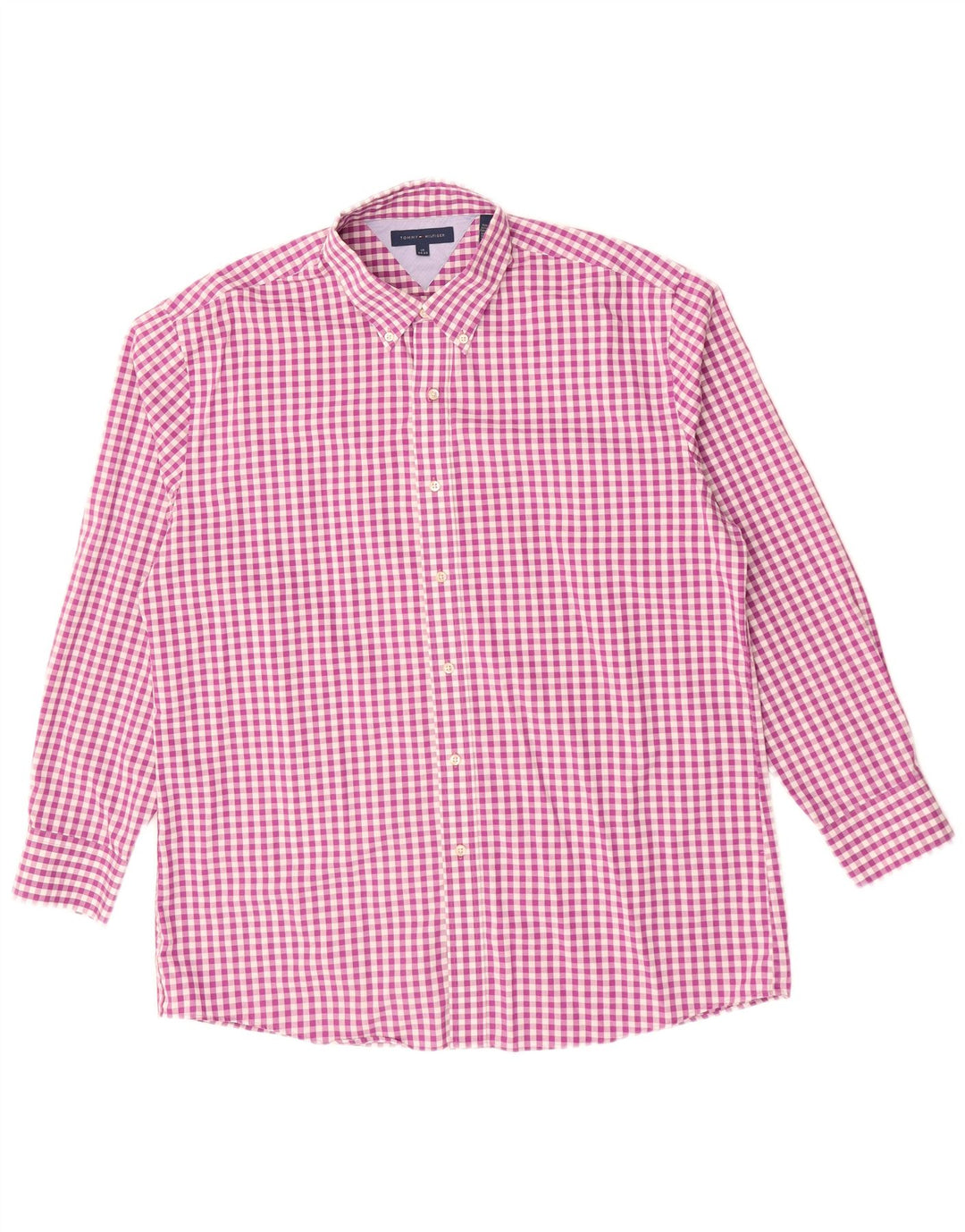 TOMMY HILFIGER Camisa para hombre Talla 17 XL Algodón a cuadros morado