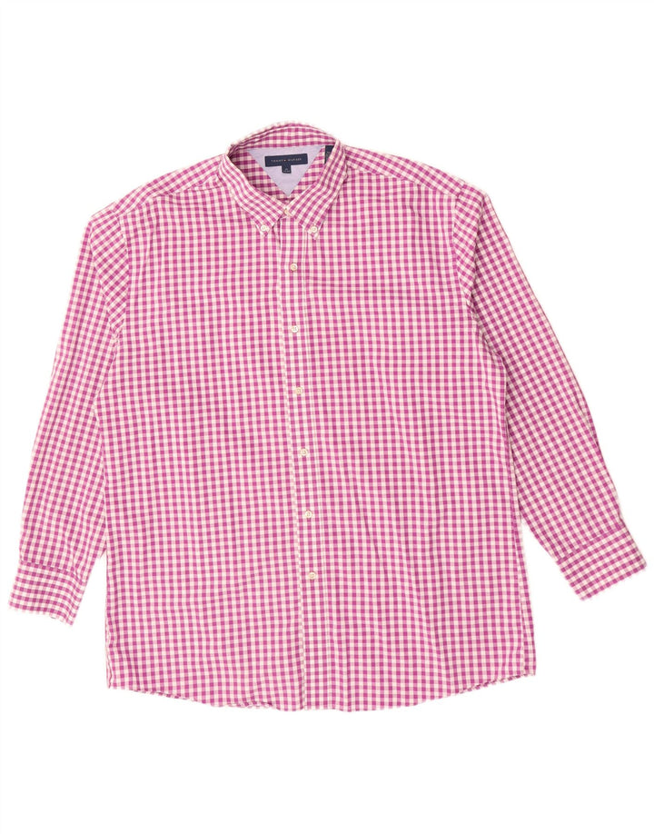 TOMMY HILFIGER Camisa para hombre Talla 17 XL Algodón a cuadros morado