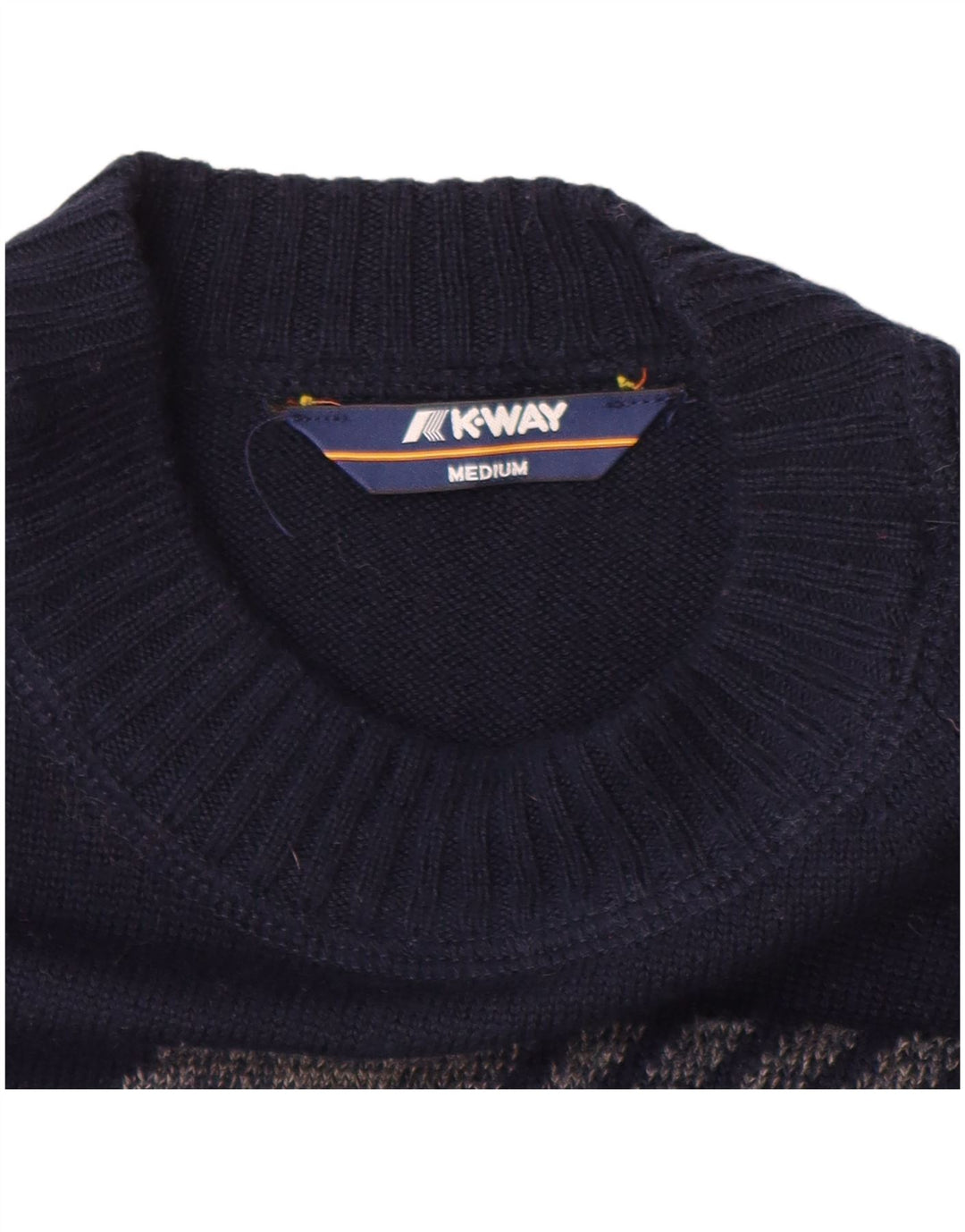 K-WAY Suéter gráfico con cuello barco para mujer UK 12 Medium Navy Blue Wool