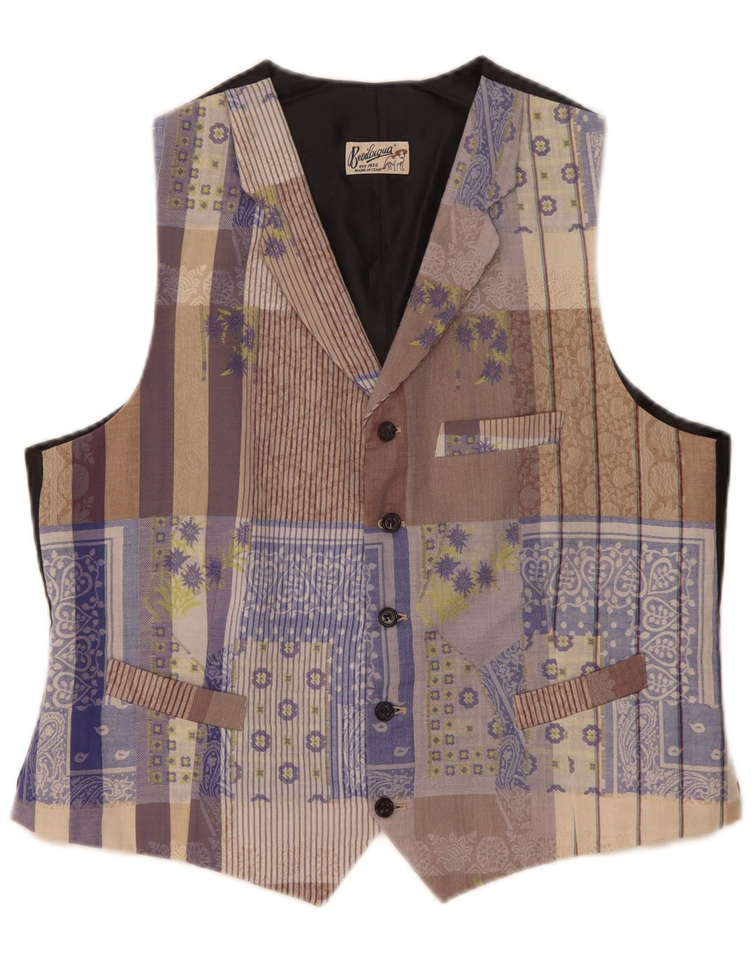 Chaleco vintage para hombre XL algodón patchwork multicolor