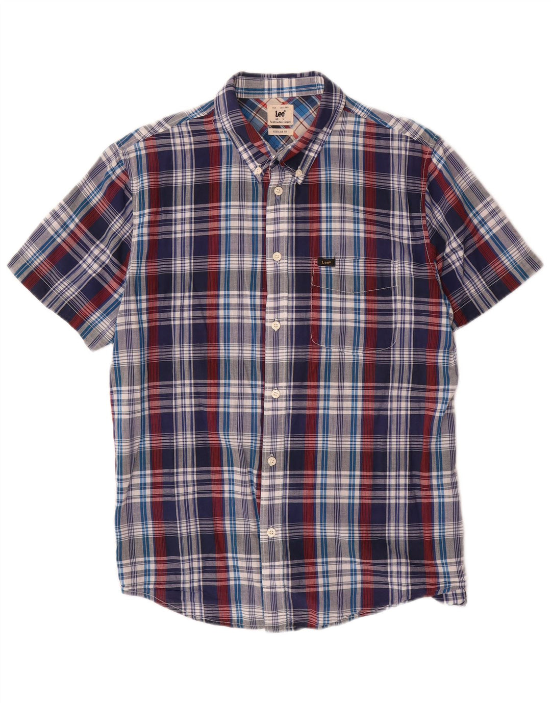 LEE Camisa de manga corta para hombre con ajuste regular y algodón a cuadros azul marino grande