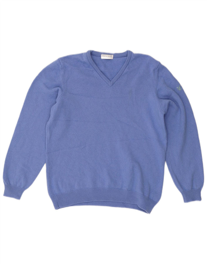 LYLE & SCOTT Jersey de golf con cuello en V para mujer UK 46 Lana azul grande