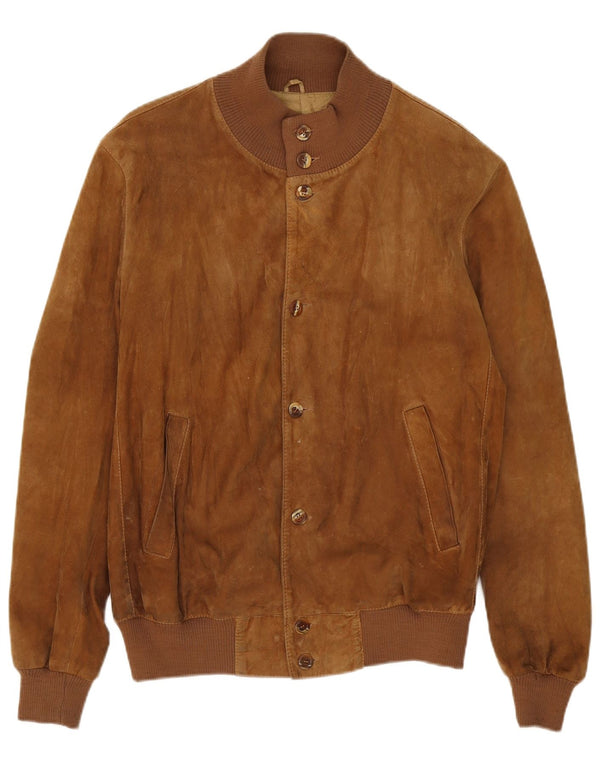 Vintage hombres ante bomber chaqueta Reino Unido 40 cuero beige grande