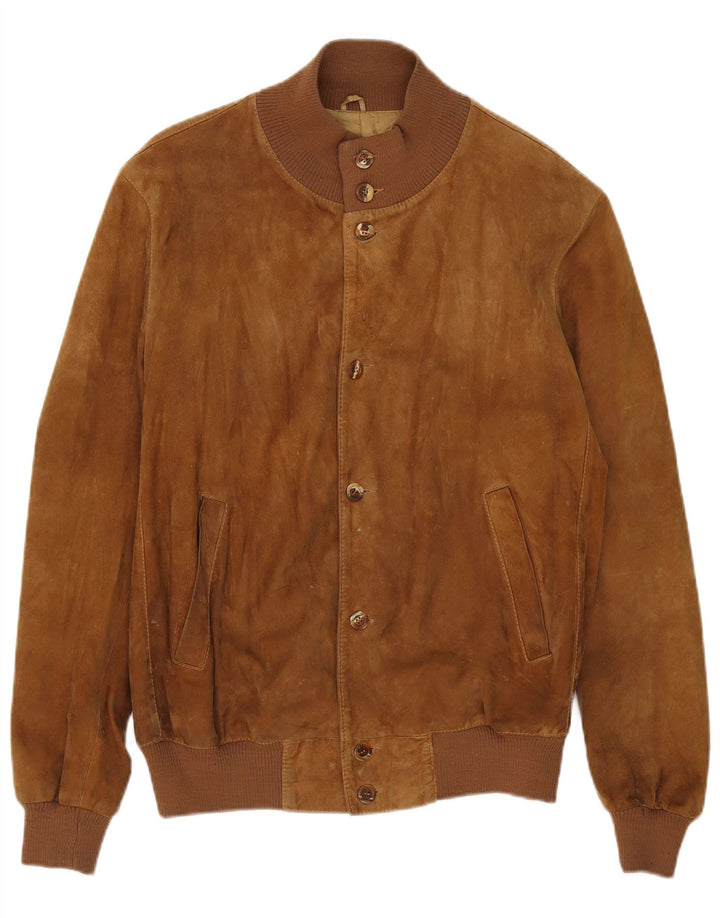 Vintage hombres ante bomber chaqueta Reino Unido 40 cuero beige grande