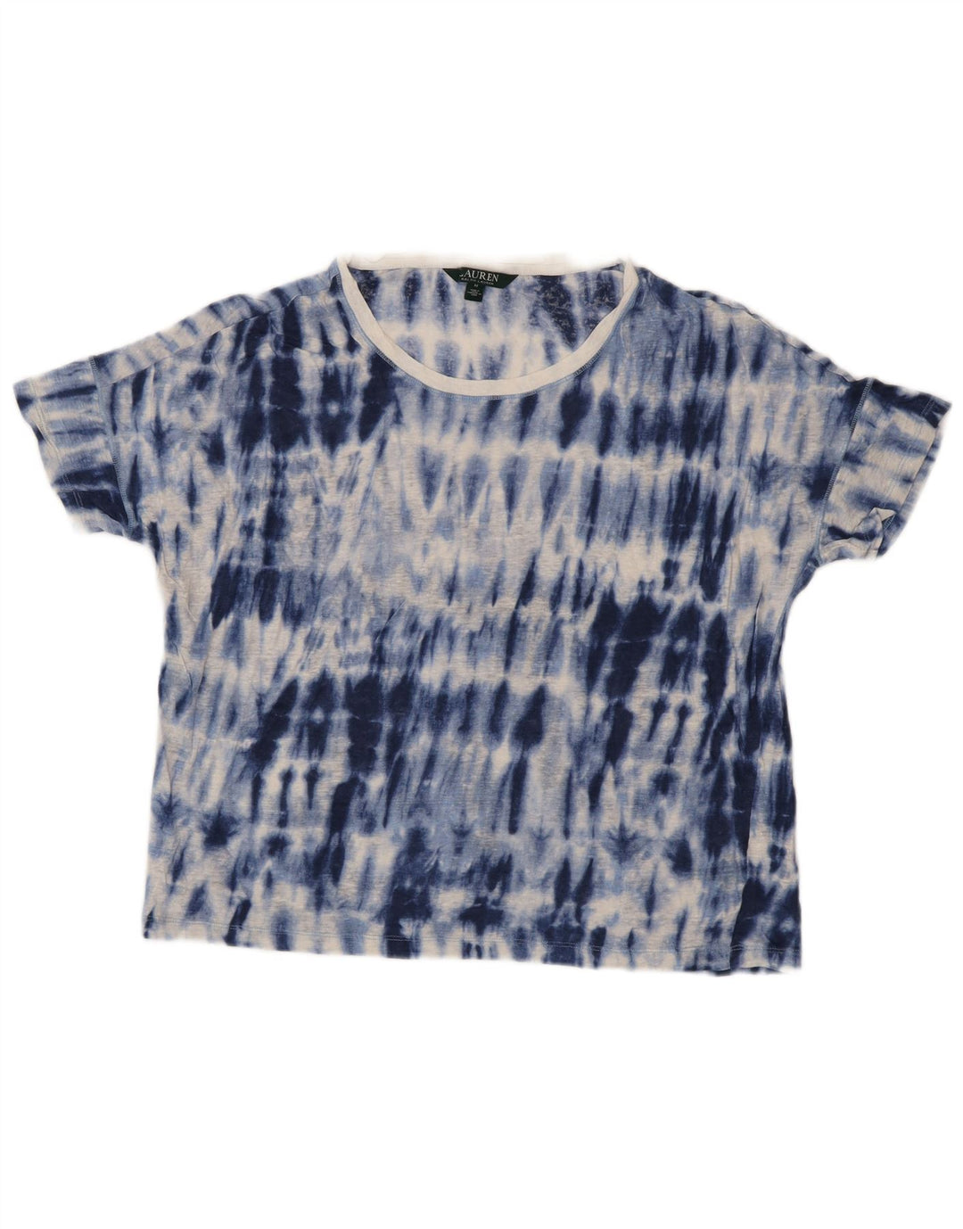RALPH LAUREN Camiseta para mujer Top UK 14 Azul medio Tie Dye Linen