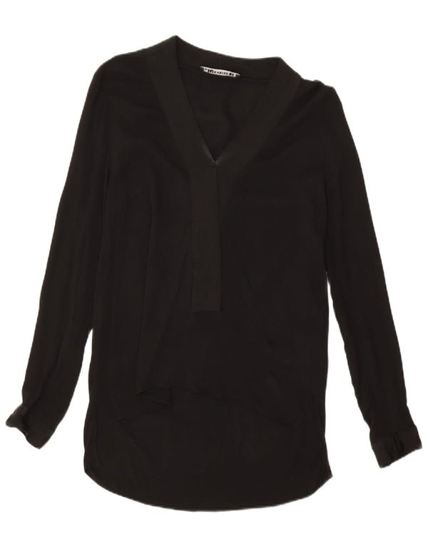 Zara Mujer Blusa De Manga Larga Top UK 44 Medium Viscosa Negra