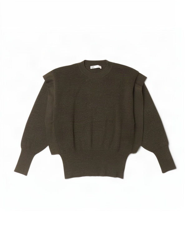 Zara Mujer Batwing Cuello Redondo Jersey Jersey UK 10 Small Caqui Lana