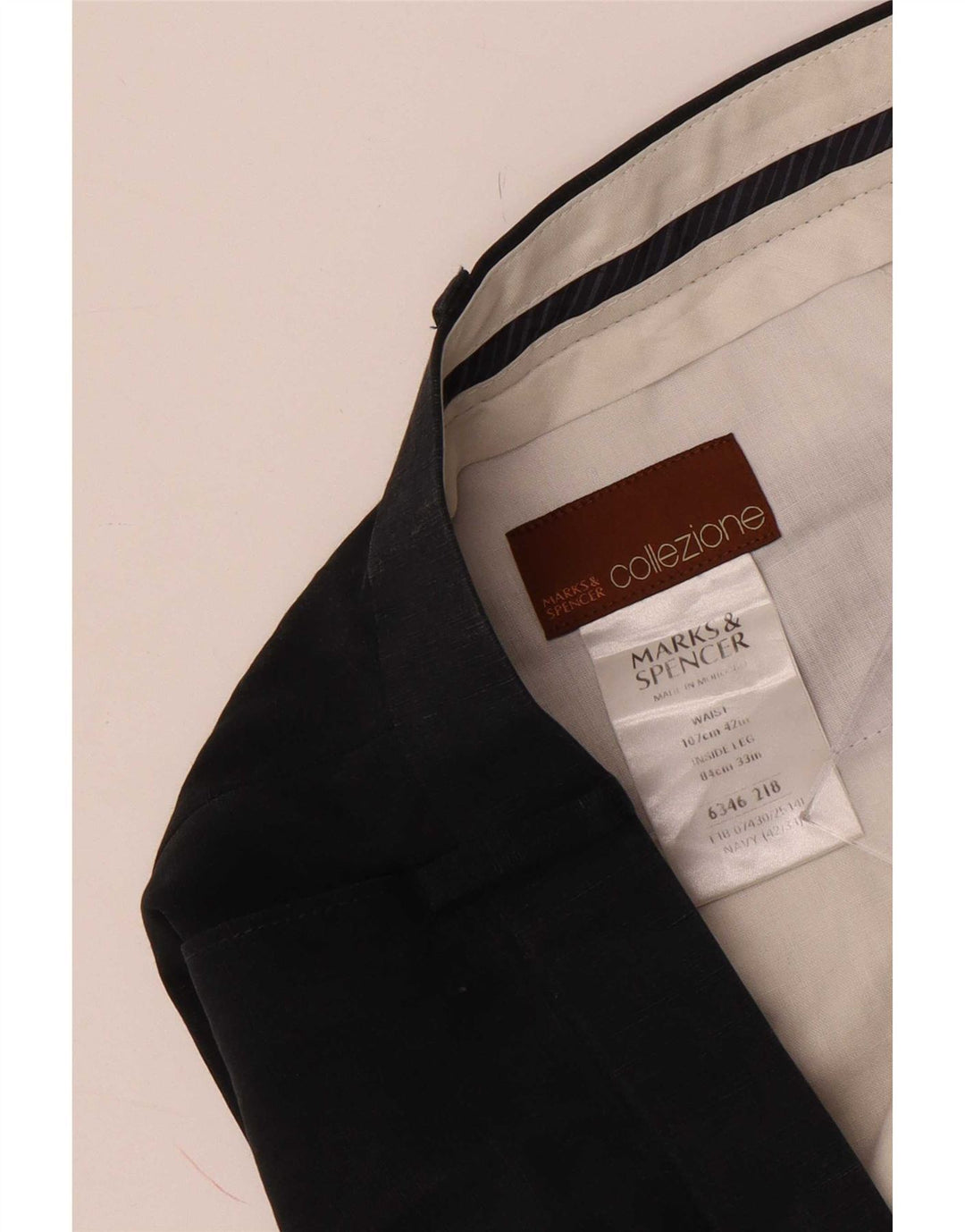 Marks & Spencer Pantalón de traje con pinzas para hombre W42 L33 Lyocell azul marino