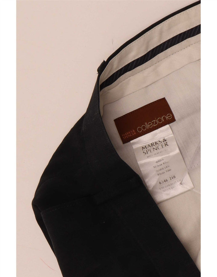 Marks & Spencer Pantalón de traje con pinzas para hombre W42 L33 Lyocell azul marino
