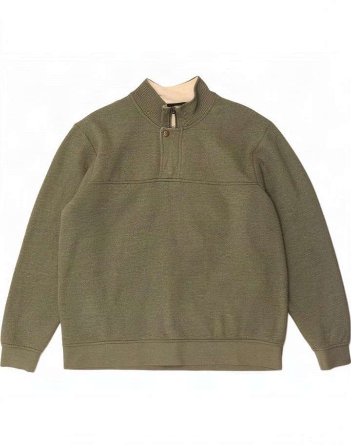 Orvis Hombre Cremallera Cuello Sudadera Jumper XL Caqui Algodón
