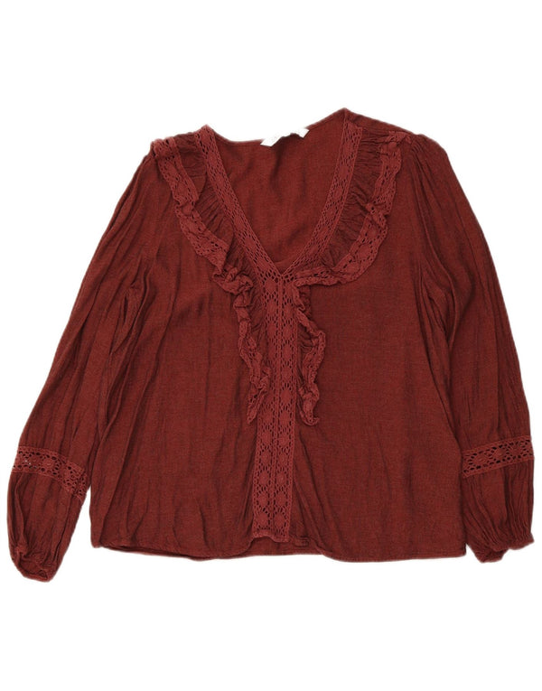Zara Blusa de Manga Larga con Volantes en la Parte Delantera para Mujer UK 40 Granate Medio