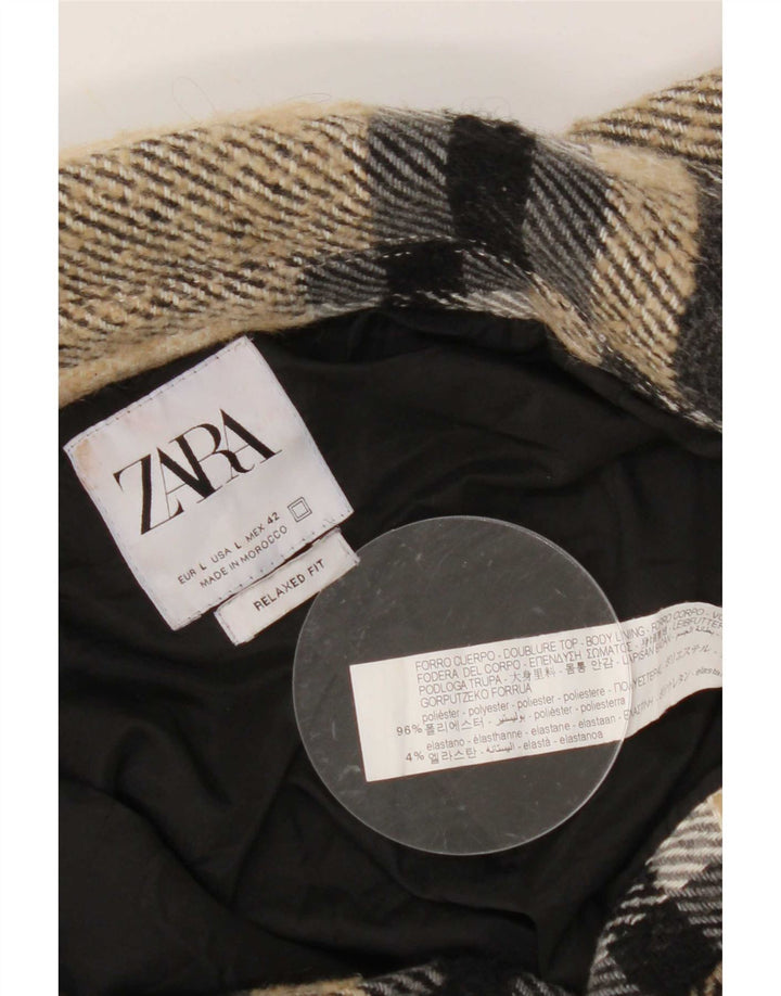 Zara Mens Utility Jacket UK 40 Large Beige Check Poliéster