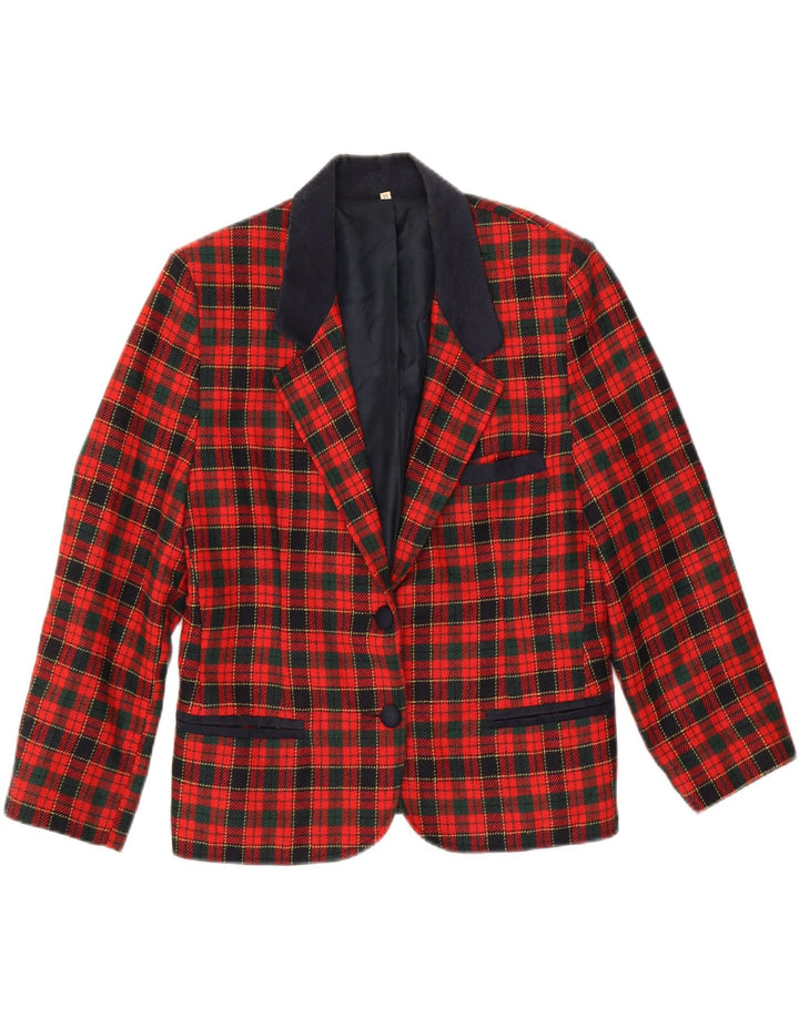VINTAGE Chaqueta Blazer de manga 3/4 con 2 botones para mujer Reino Unido 14 Cuadros rojos medianos