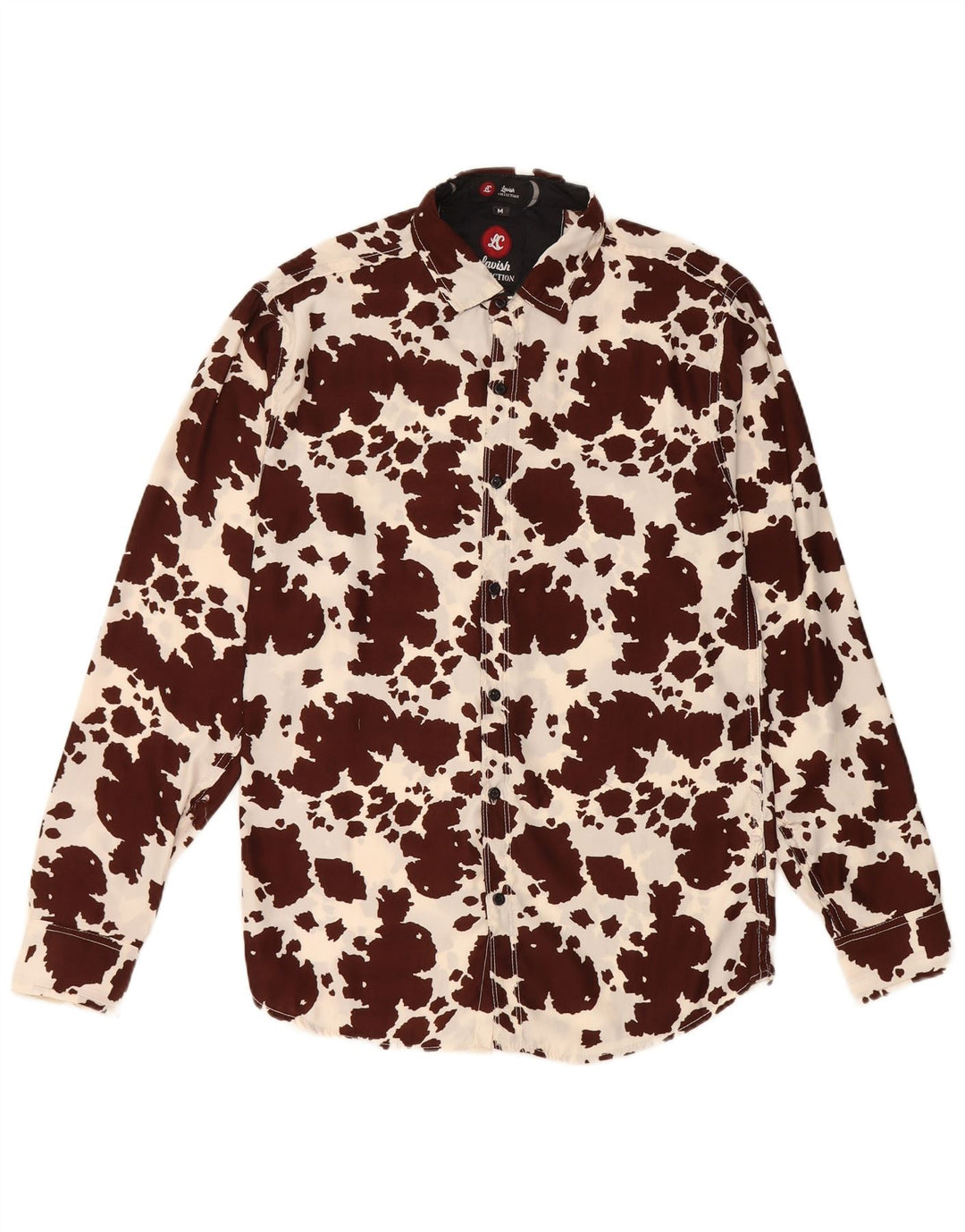 Camisa vintage con estampado abstracto para hombre, estampado animal marrón medio
