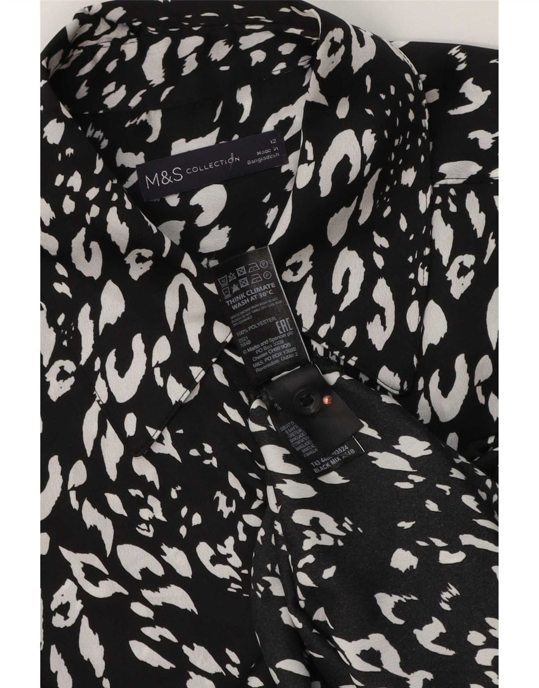 Marks & Spencer Blusa para mujer UK 42 Mediana Estampado animal negro