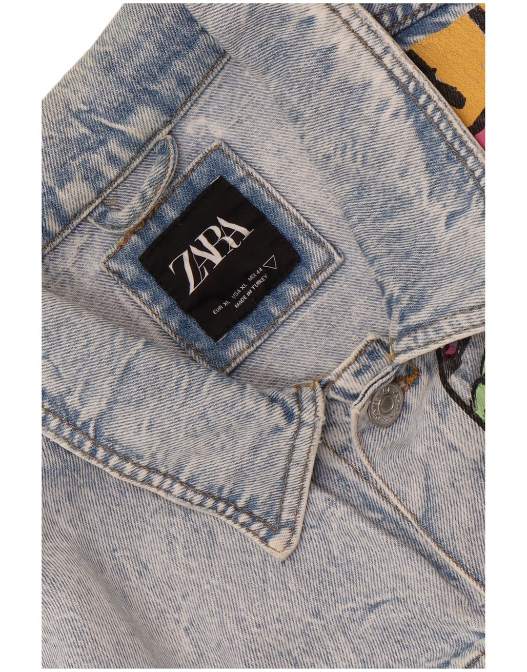 Zara Hombre Chaqueta Vaquera Con Gráfico Desgastado UK 42 XL Azul