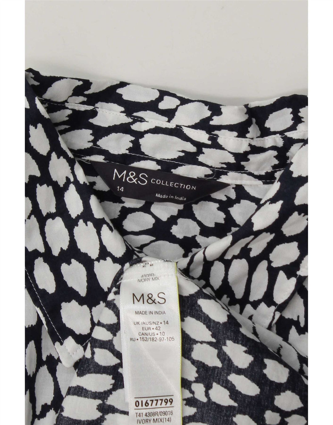 Marks & Spencer Camisa para Mujer UK 44 Grande Algodón con Manchas Blancas