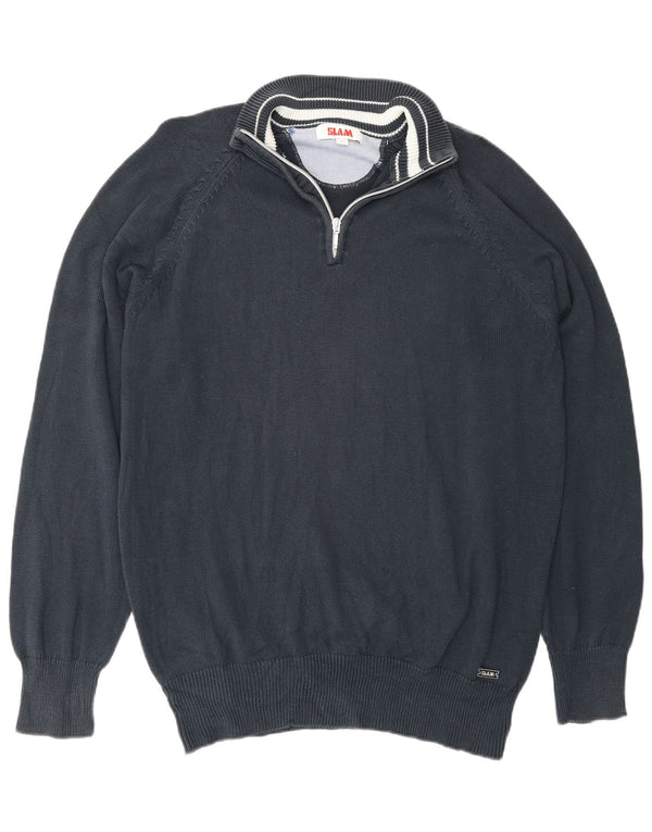 Slam Jersey con cuello y cremallera para hombre XL Algodón azul marino