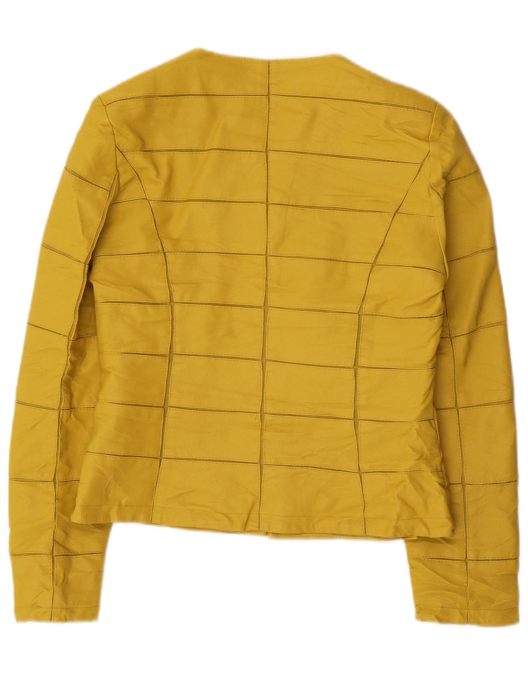 VINTAGE Womens Faux Leather Jacket UK 12 Medium Yellow Check Viscose