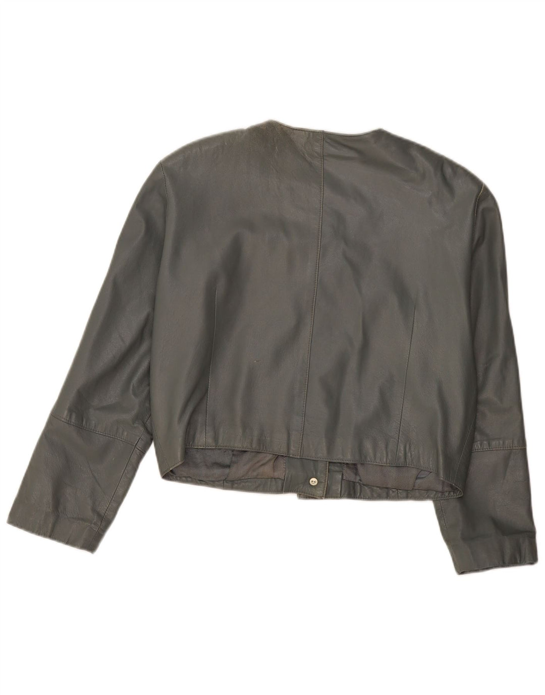 VINTAGE Chaqueta bomber de cuero para mujer Reino Unido 12 Cuero gris medio