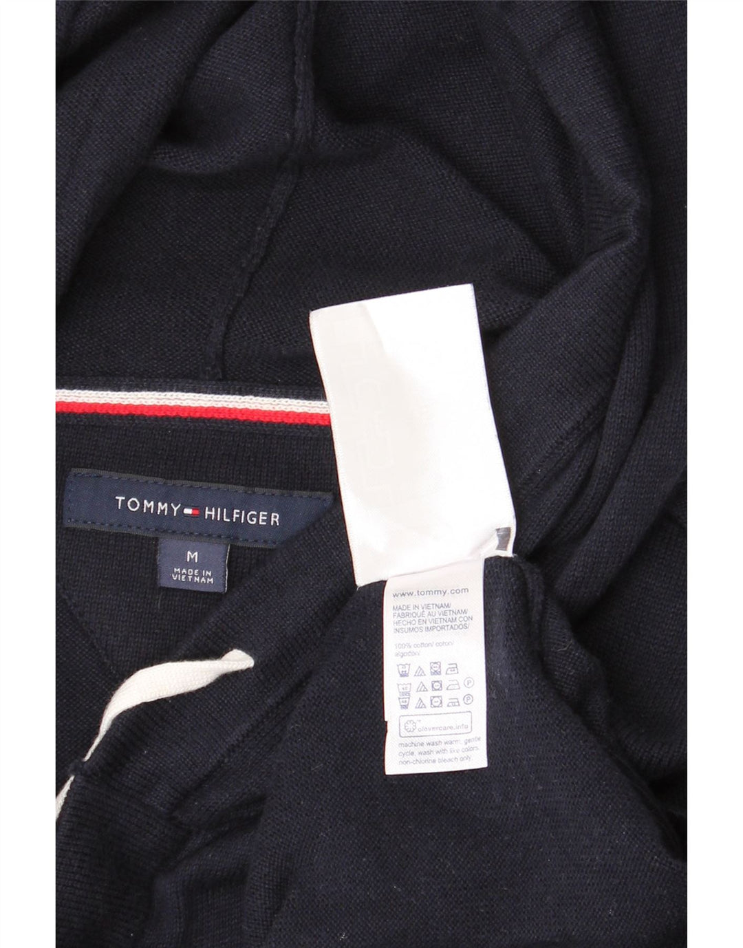 Tommy Hilfiger Sudadera con capucha y cuello con botones para hombre, jersey de algodón azul marino mediano