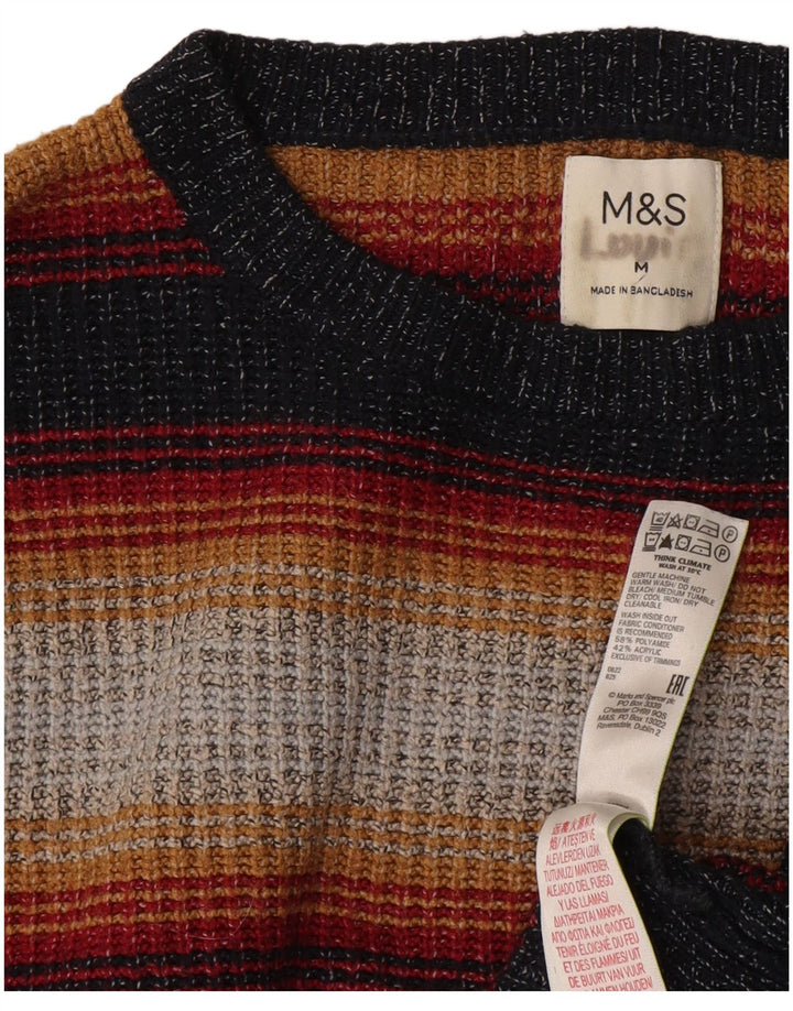 Marks & Spencer - Jersey de cuello redondo para hombre, talla mediana, multicolor, a rayas