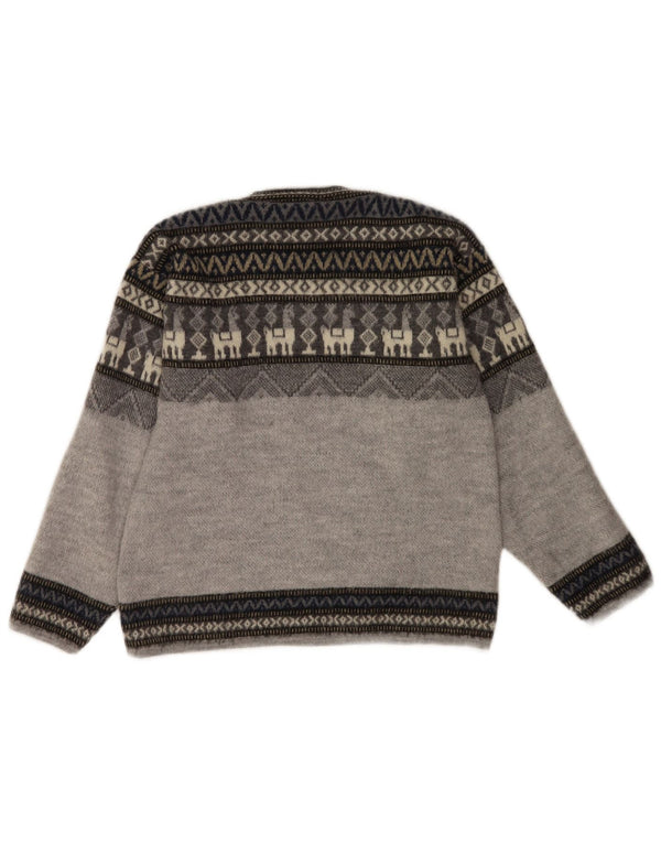 Artesanias Suéter tipo jersey con cuello barco para mujer UK 10 Small Grey Fair Isle Wool