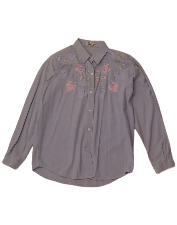 VINTAGE Camisa de mujer Reino Unido 18 XL Azul Floral Algodón Retro