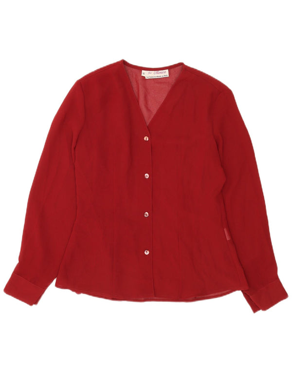 Vintage mujer camisa blusa Reino Unido 10 pequeña viscosa borgoña