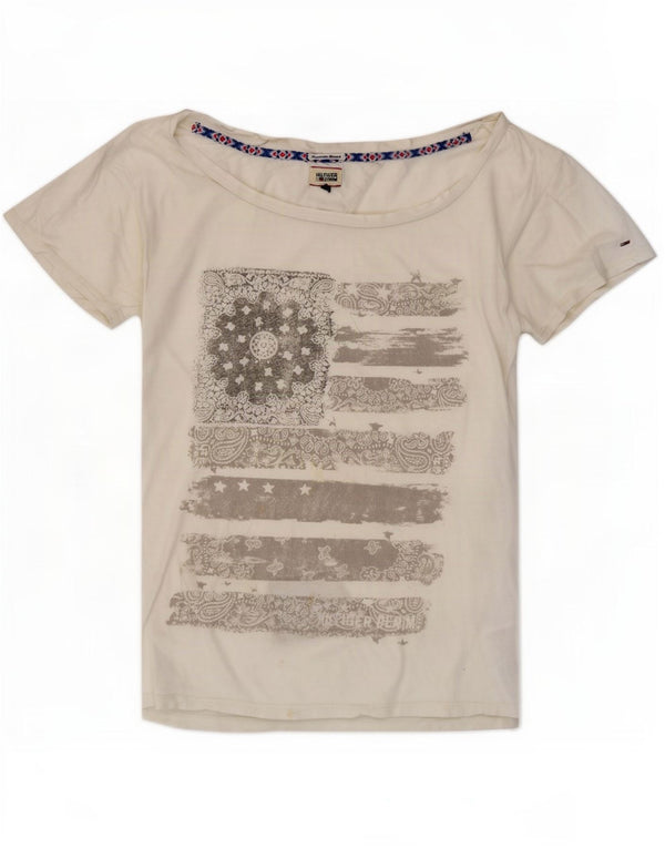Tommy Hilfiger Camiseta gráfica para mujer Top UK 14 Medium White Cotton