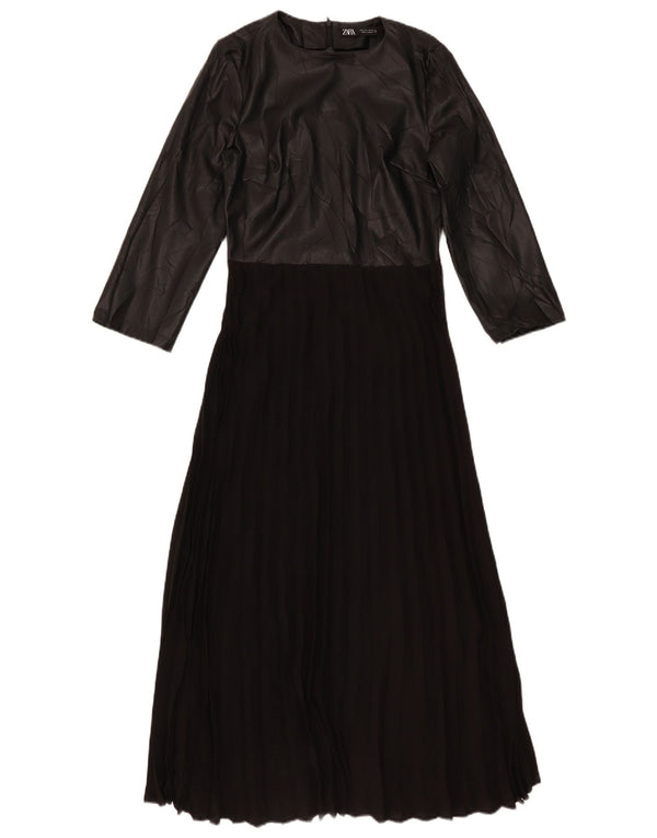Zara Womens Long Sleeve Maxi Dress UK 10 Small  Black Colourblock Polyester