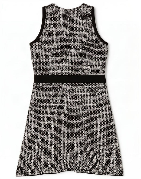 Zara Vestido Acampanado Sin Mangas De Punto para Mujer UK 44 Grande Negro Geométrico