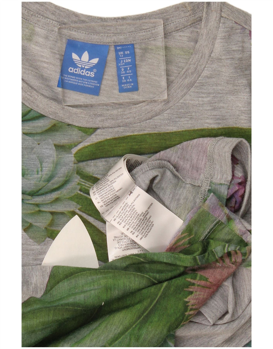 Adidas Camiseta gráfica para mujer Top UK 12 Poliéster floral gris medio