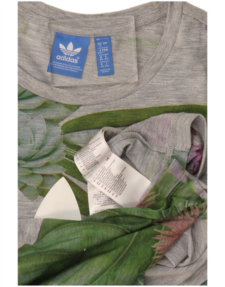 Adidas Camiseta gráfica para mujer Top UK 12 Poliéster floral gris medio