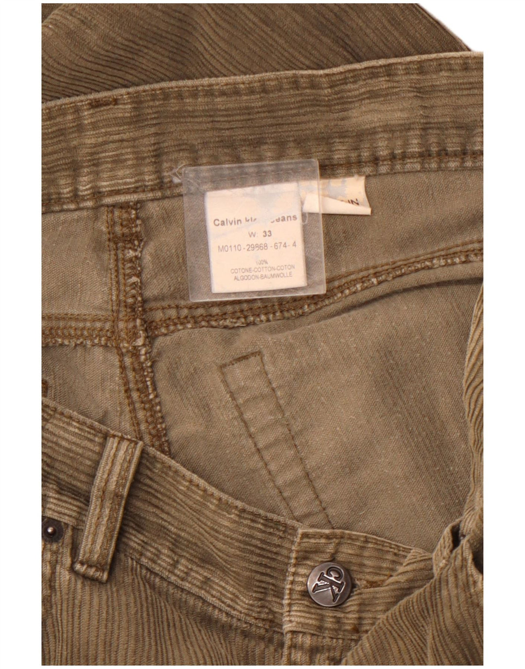 CALVIN KLEIN Pantalón recto de pana para hombre W33 L32 Algodón marrón