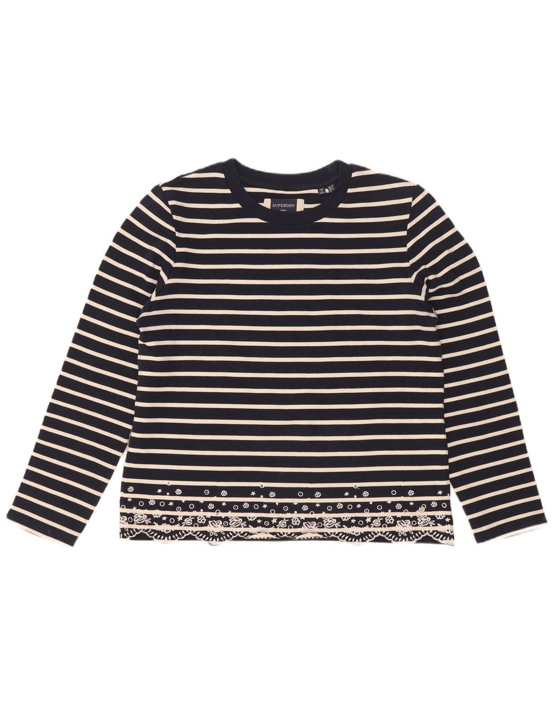 Superdry Top extragrande de manga larga para mujer UK 40 Small Azul marino a rayas