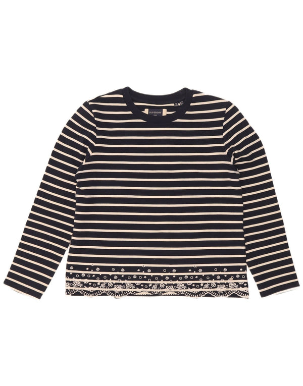 Superdry Top extragrande de manga larga para mujer UK 40 Small Azul marino a rayas