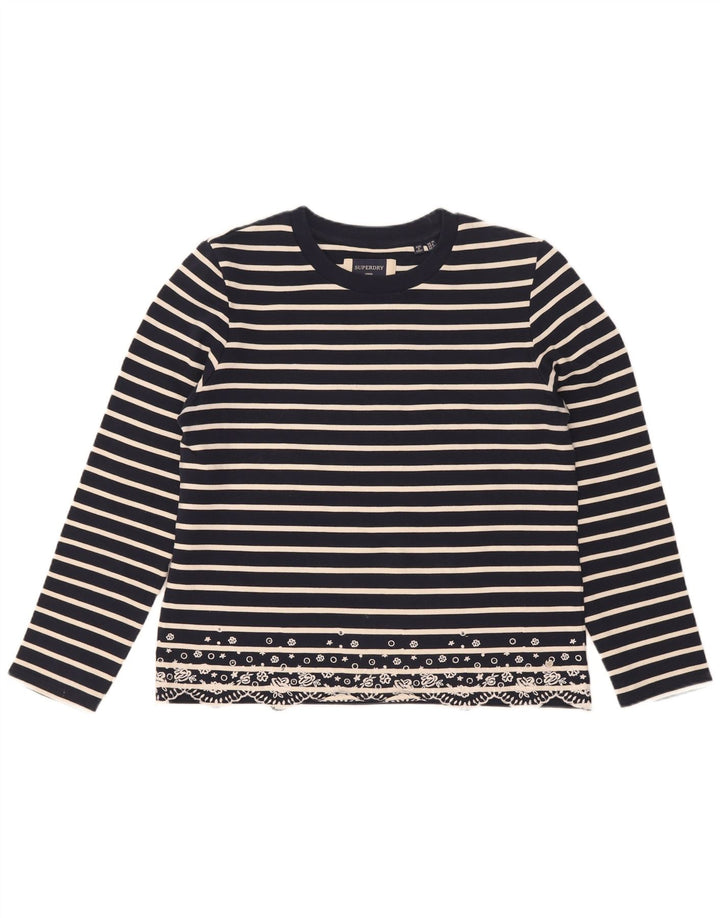 Superdry Top extragrande de manga larga para mujer UK 40 Small Azul marino a rayas