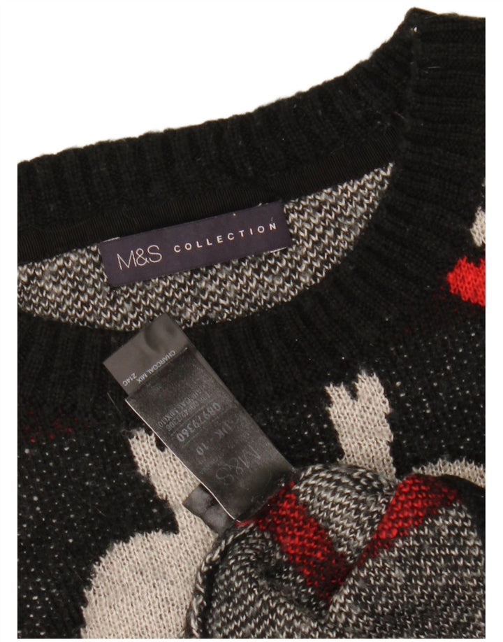 MARKS & SPENCER Suéter tipo jersey con cuello barco para mujer UK 10 Small Black