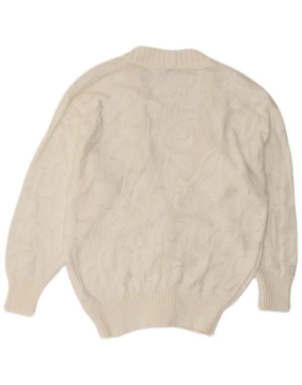 Vintage mujer Cardigan suéter IT 46 acrílico blanco grande