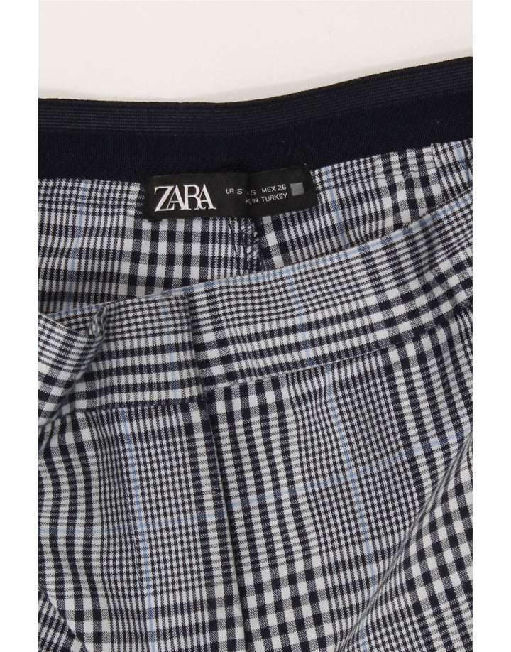 Zara Mujer Pantalones Cortos Delgados Pequeños W26 L26 Poliéster A Cuadros Azul Marino