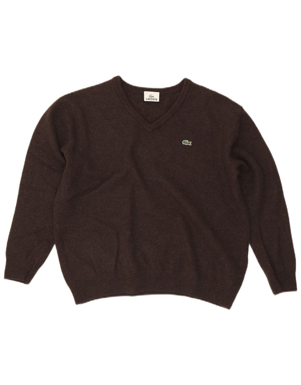 Lacoste Jersey con cuello en V para hombre talla 7 2XL lana marrón
