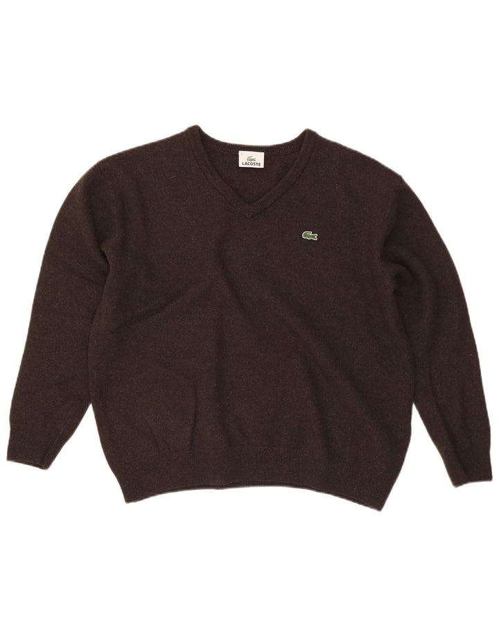 Lacoste Jersey con cuello en V para hombre talla 7 2XL lana marrón