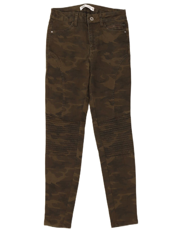 Zara Mujer Pantalones Casuales Pitillo EU 34 2XS W24 L27 Camuflaje Caqui
