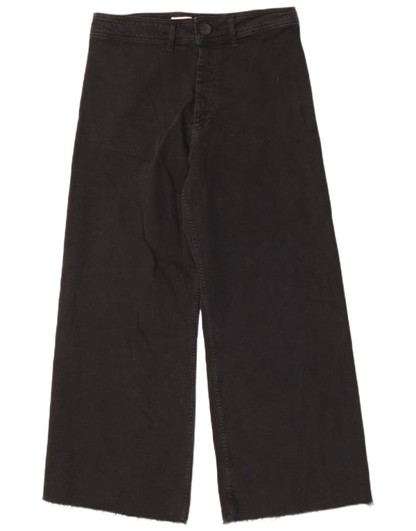 ZARA Vaqueros de pierna ancha y cintura alta para mujer EU 44 XL W34 L28 Algodón negro