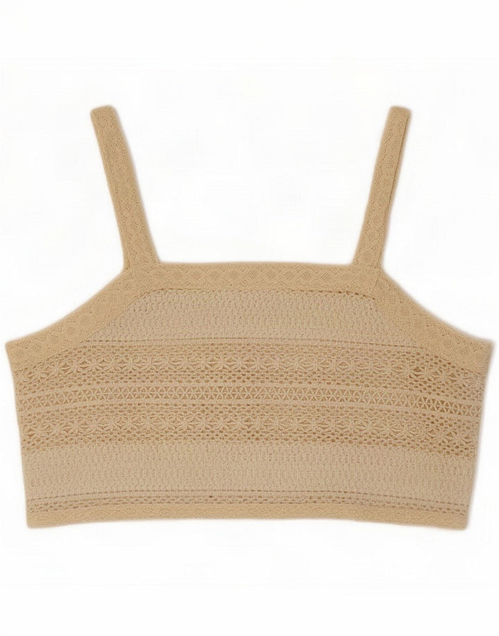 Vintage mujer crochet crop top Reino Unido 12 Beige medio