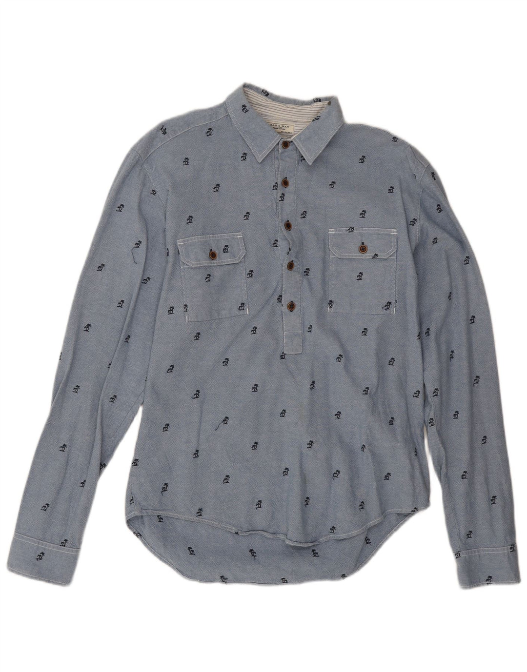 Zara Hombre Camisa tipo jersey slim fit de algodón con lunares azules grandes