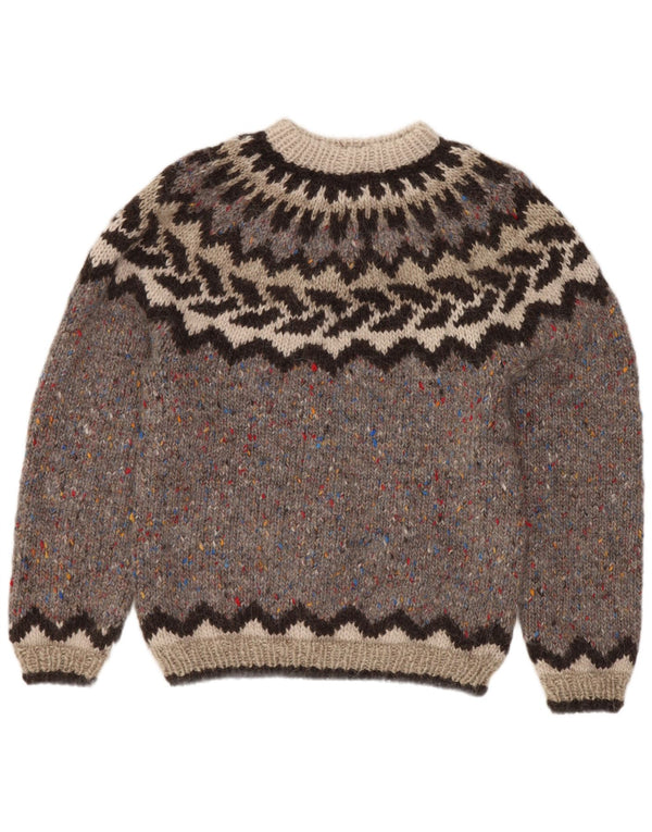 Vintage mujer cuello redondo jersey suéter Reino Unido 8 pequeño gris Fair Isle