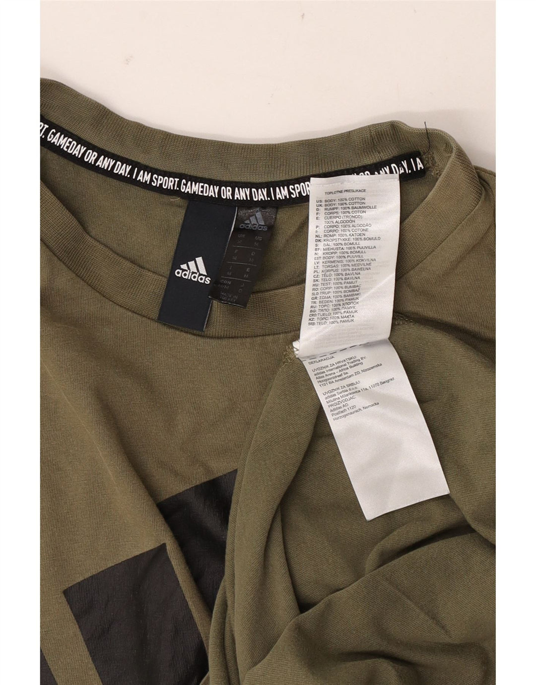 Adidas Hombre Camiseta Gráfica Top Medium Khaki Algodón